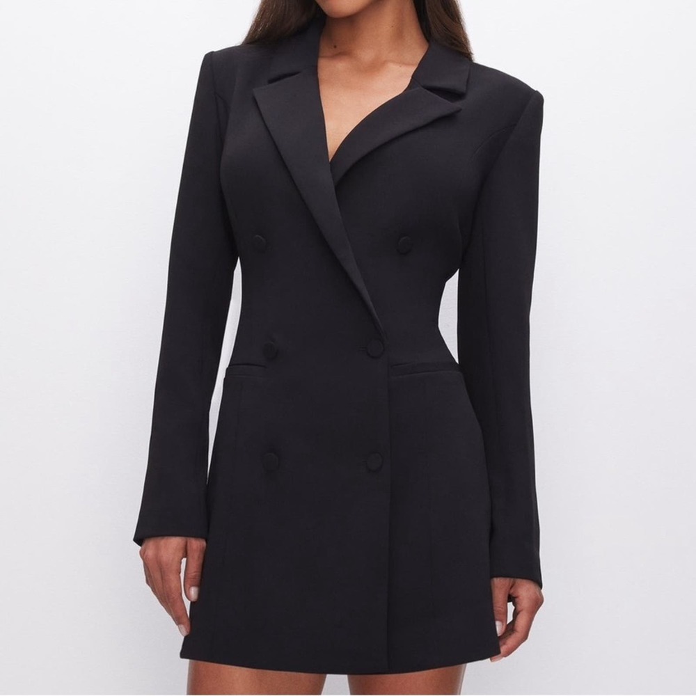 Good American Luxe Suiting Exec Sexy Black Blazer Mini Dress. Size 4 XL 12-14